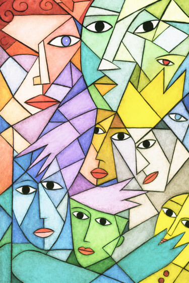 Digitale Kunst getiteld "Mosaïque d'humains" door Pacôme Coquet, Origineel Kunstwerk, Inkt Gemonteerd op Aluminium