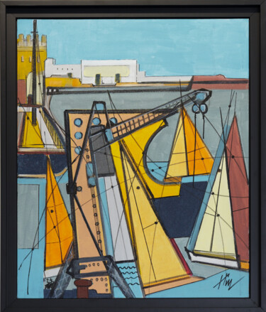 Pittura intitolato "Vers le radoubage" da Henri Mahé (Him), Opera d'arte originale, Acrilico Montato su Pannello di legno