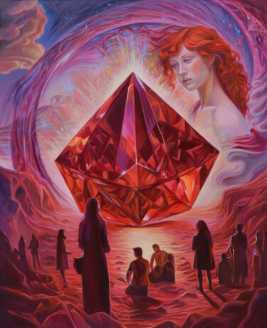 A red ruby and a girl with red hair, 120х100 cm. 「A red ruby and a gi…」というタイトルの絵画 Valeri Beloglazovaによって, オリジナルのアートワーク, オイル ウッドストレッチャーフレームにマウント