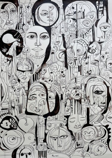 Painting titled "MATRIX" by Eugen Serbanescu, Original Artwork, Ink