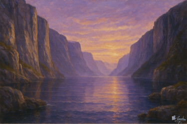 Pittura intitolato "Tarde en el Fiordo" da Elio Segundo Sanchez, Opera d'arte originale, Olio