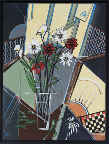 Pittura intitolato "Les neuf fleurs de…" da Henri Mahé (Him), Opera d'arte originale, Acrilico Montato su Telaio per barella…