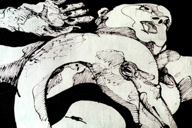 Drawing titled ""LA VIE SEXUELLE DU…" by Vicente Occhionero, Original Artwork, Ink Mounted on Wood Stretcher frame