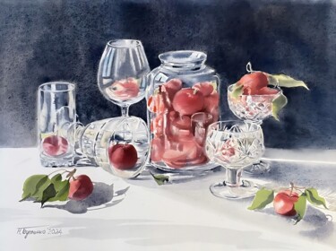 Apples in glass, watercolor still life