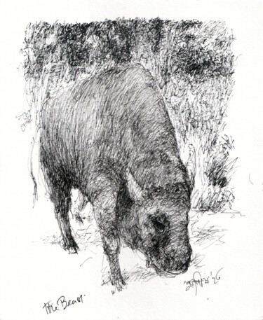 图画 标题为“Pen and ink - beast…” 由Subhashis Ghosh, 原创艺术品, 墨
