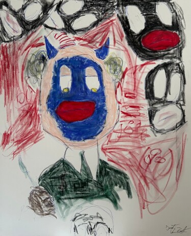 绘画 标题为“Blue Face” 由Justin Van Cooten, 原创艺术品, 粉彩 安装在木质担架架上