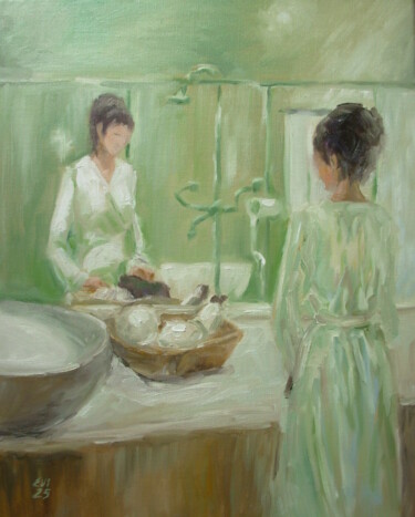 Reflection Linen Canvas 16x20 inches 绘画 标题为“Reflection Linen Ca…” 由Elena Ivanova, 原创艺术品, 油 安装在木质担架架上