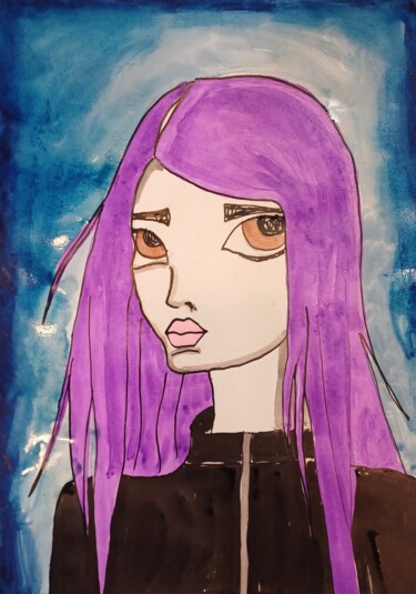 Disegno intitolato "Alone in the night" da Ashton Knighting, Opera d'arte originale, Inchiostro