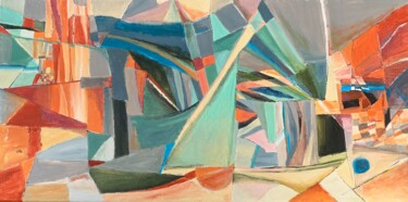 Painting titled "Prendre le large" by Christelle Veron Cherbonnier, Original Artwork, Acrylic Mounted on Wood Stretcher frame