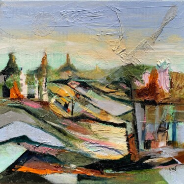 Schilderij getiteld "Village d'en bas" door Christelle Veron Cherbonnier, Origineel Kunstwerk, Acryl Gemonteerd op Frame voo…