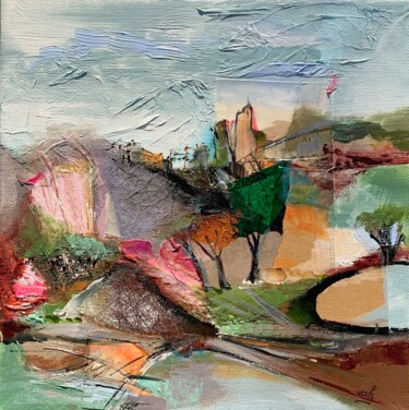 Pintura intitulada "Village d'en haut" por Christelle Veron Cherbonnier, Obras de arte originais, Acrílico Montado em Armaçã…
