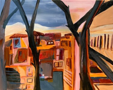 Painting titled "Crépuscule" by Christelle Veron Cherbonnier, Original Artwork, Acrylic Mounted on Wood Stretcher frame