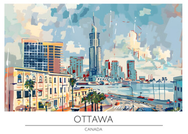Digitale Kunst getiteld "Ottawa Cityscape: U…" door Chun Yu Guan, Origineel Kunstwerk, AI gegenereerde afbeelding Gemonteerd…