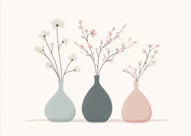 Digital Arts με τίτλο "Pastel Vases with B…" από 春宇 关, Αυθεντικά έργα τέχνης, Εικόνα που δημιουργήθηκε με AI Τοποθετήθηκε στ…