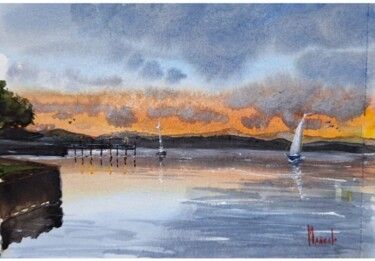Baia Bapitonga, São Francisco do Sul - SC - Brasil Pintura intitulada "Baia Bapitonga, São…" por Marçal Francisco Bacchin Fernandes, Obras de arte originais, Aquarela