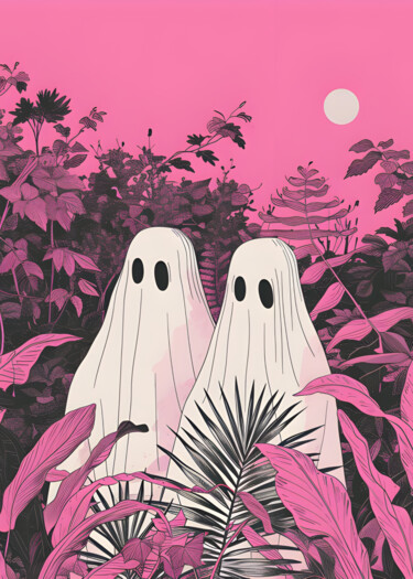 Digitale Kunst getiteld "Ghostly Garden Whis…" door Chun Yu Guan, Origineel Kunstwerk, AI gegenereerde afbeelding Gemonteerd…