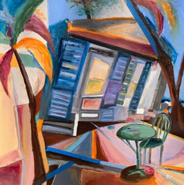 Painting titled "Chalet du peintre" by Christelle Veron Cherbonnier, Original Artwork, Acrylic Mounted on Wood Stretcher fra…