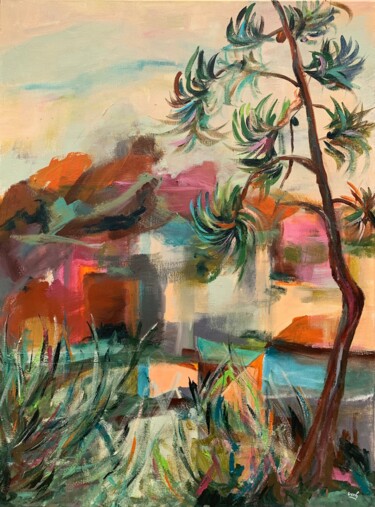 Painting titled "Les roches de l'Est…" by Christelle Veron Cherbonnier, Original Artwork, Acrylic Mounted on Wood Stretcher…