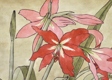 Arte digital titulada "Elegant Lilies in S…" por Chun Yu Guan, Obra de arte original, Imagen generada por IA Montado en Cart…
