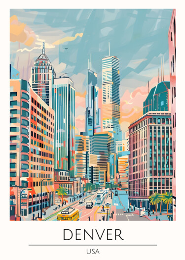 Grafika cyfrowa / sztuka generowana cyfrowo zatytułowany „Denver Cityscape: V…” autorstwa 春宇 关, Oryginalna praca, Obraz gene…