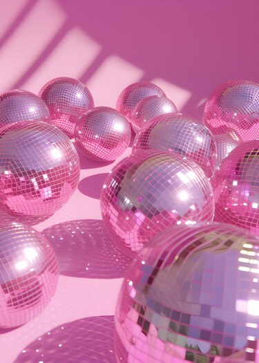 제목이 "Pink Disco Balls: R…"인 디지털 아트 春宇 关로, 원작, AI 생성 이미지 판지에 장착됨