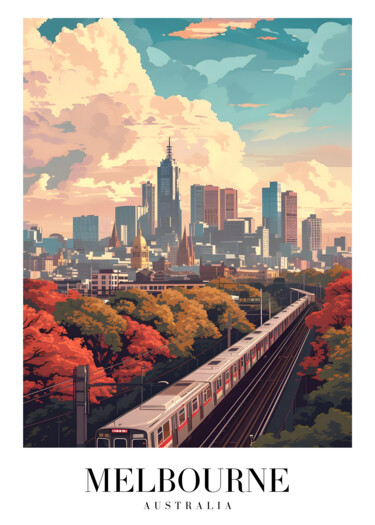 数字艺术 标题为“Melbourne Cityscape…” 由春宇 关, 原创艺术品, AI生成的图像 安装在纸板上