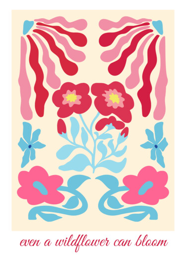 数字艺术 标题为“Blossoming Wildflow…” 由春宇 关, 原创艺术品, AI生成的图像 安装在纸板上