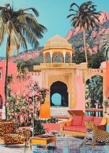 Digitale Kunst getiteld "Exotic Oasis: Luxur…" door Chun Yu Guan, Origineel Kunstwerk, AI gegenereerde afbeelding Gemonteerd…