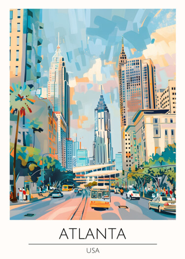 Arte digitale intitolato "Atlanta Cityscape:…" da Chun Yu Guan, Opera d'arte originale, Immagine generata dall'IA Montato su…