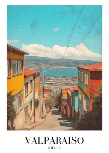 「Valparaiso's Colorf…」というタイトルのデジタルアーツ 春宇 关によって, オリジナルのアートワーク, AI生成画像 段ボールにマウント