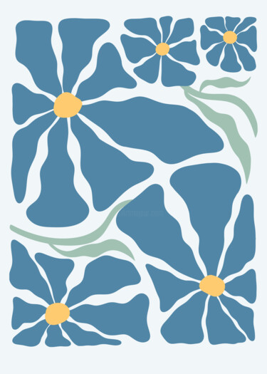 数字艺术 标题为“Blue Floral Burst W…” 由春宇 关, 原创艺术品, AI生成的图像 安装在纸板上