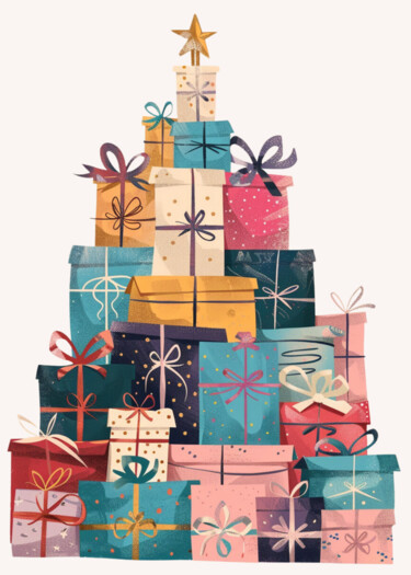 数字艺术 标题为“Joyful Christmas Gi…” 由春宇 关, 原创艺术品, AI生成的图像 安装在纸板上