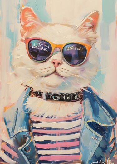 제목이 "Cool Cat in Sunglas…"인 디지털 아트 春宇 关로, 원작, AI 생성 이미지 판지에 장착됨