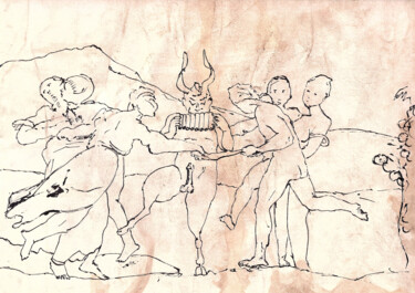 Drawing titled "Pan Dance" by Christian Envall, Original Artwork, Ink