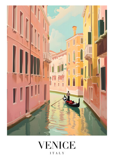제목이 "Venetian Gondola Ri…"인 디지털 아트 春宇 关로, 원작, AI 생성 이미지 판지에 장착됨