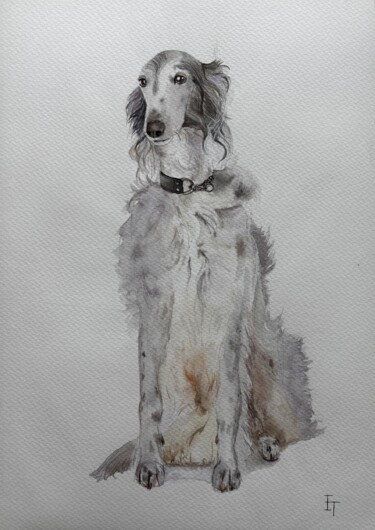 Pintura intitulada "Silken windhound" por Elena Tereshchenko, Obras de arte originais, Aquarela
