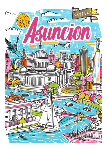 Digital Arts titled "Asuncion Cityscape:…" by Chun Yu Guan, Original Artwork, AI generated image Mounted on Cardboard