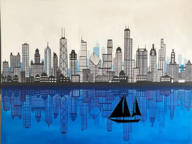 Cityscape Reflection Pittura intitolato "Cityscape Reflection" da Malinga Kumarasinghe, Opera d'arte originale, Olio