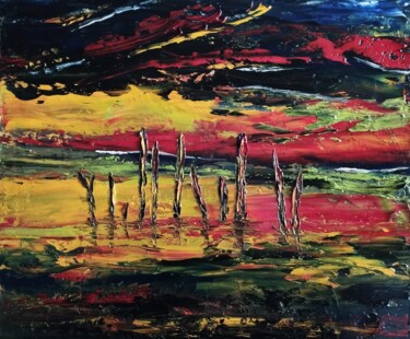 「coucher de soleil e…」というタイトルの絵画 Raphael Marrasによって, オリジナルのアートワーク, オイル ウッドストレッチャーフレームにマウント