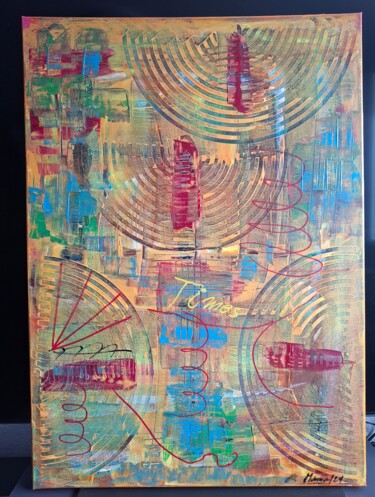 Schilderij getiteld "Times" door Werner Memmler, Origineel Kunstwerk, Acryl Gemonteerd op Frame voor houten brancard
