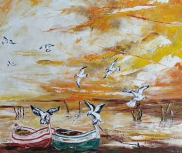 "envole des goélands" başlıklı Tablo Raphael Marras tarafından, Orijinal sanat, Petrol Ahşap Sedye çerçevesi üzerine monte e…