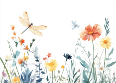 数字艺术 标题为“Spring Meadow Dreams” 由春宇 关, 原创艺术品, AI生成的图像 安装在纸板上