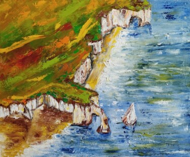 Pittura intitolato "FALAISE ETRETAT vue…" da Raphael Marras, Opera d'arte originale, Olio Montato su Telaio per barella in l…
