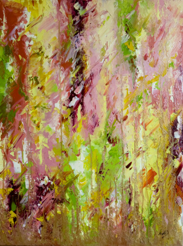 Painting titled ""Blooming glade"" by Alisa Cherkun Drukman, Original Artwork, Oil Mounted on Wood Stretcher frame