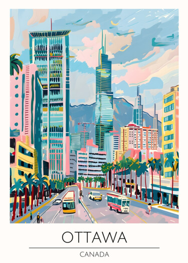 Digitale Kunst getiteld "Ottawa Cityscape: V…" door Chun Yu Guan, Origineel Kunstwerk, AI gegenereerde afbeelding Gemonteerd…