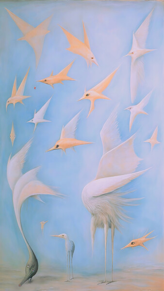 Cranes' Dreams: Searching for Truth Digital Arts titled "Cranes' Dreams: Sea…" by Sofia Markina, Original Artwork, AI generated image