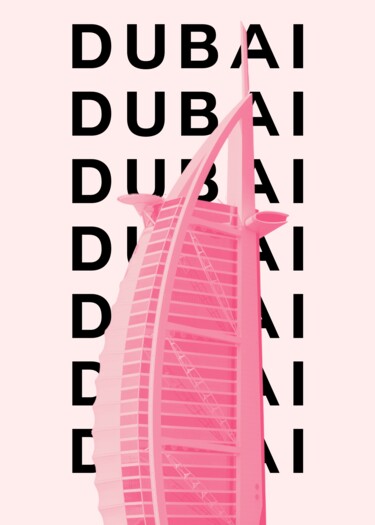 Digital Arts titled "Dubai's Iconic Pink…" by Chun Yu Guan, Original Artwork, AI generated image Mounted on Cardboard