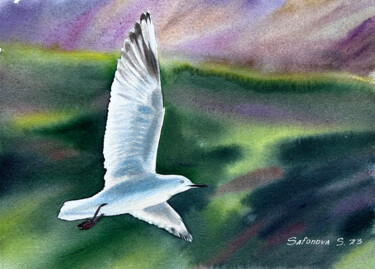 Animalistics painting white bird Schilderij getiteld "Animalistics painti…" door Svetlana Safonova, Origineel Kunstwerk, Aquarel