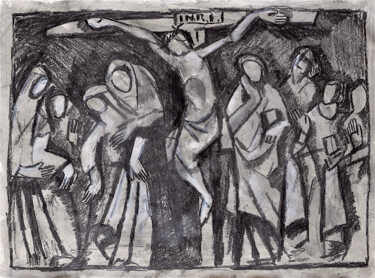 "Crucifixion cubiste" başlıklı Resim Henri Fagerolles tarafından, Orijinal sanat, Mum boya