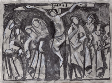 Рисунок под названием "Crucifixion cubiste" - Henri Fagerolles, Подлинное произведение искусства, Древесный уголь
